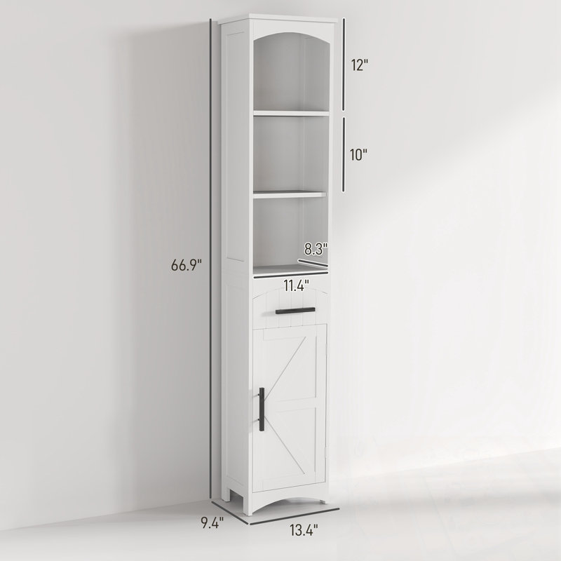 Armoire Dubuc avec tiroir et tablette ouverte, Blanc