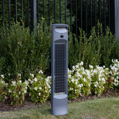 Grey Commercial Landscape Solar Powered Integrated LED Bollard Light