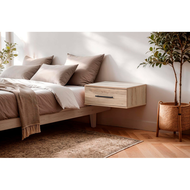 Tables de chevet flottantes avec 1 tiroir Primo, Ensemble de 2, Crème, crème