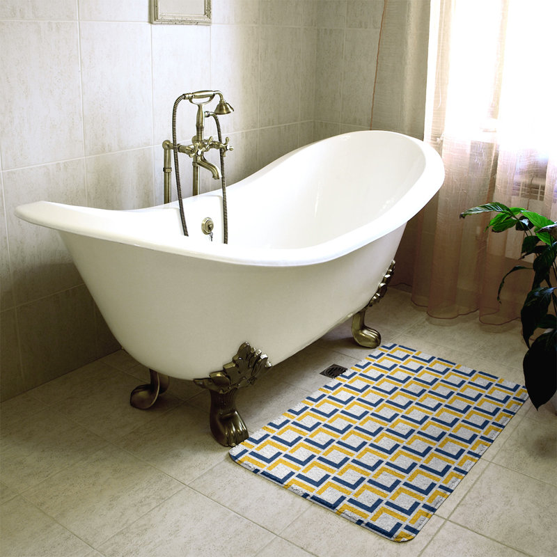 Tapis pour salle de bain Baltimore, l 17 po x L 24 po, White/Navy Blue/Gold