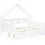 Lit plateforme blanc en bois pleine grandeur avec DEL, tablettes de rangement, tiroirs et garde-corps - Tiroirs de détente sécuritaires, durables