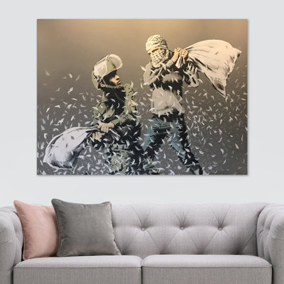 Banksy Pillow Fight Walled Off Hotel - Wrapped Canvas Print