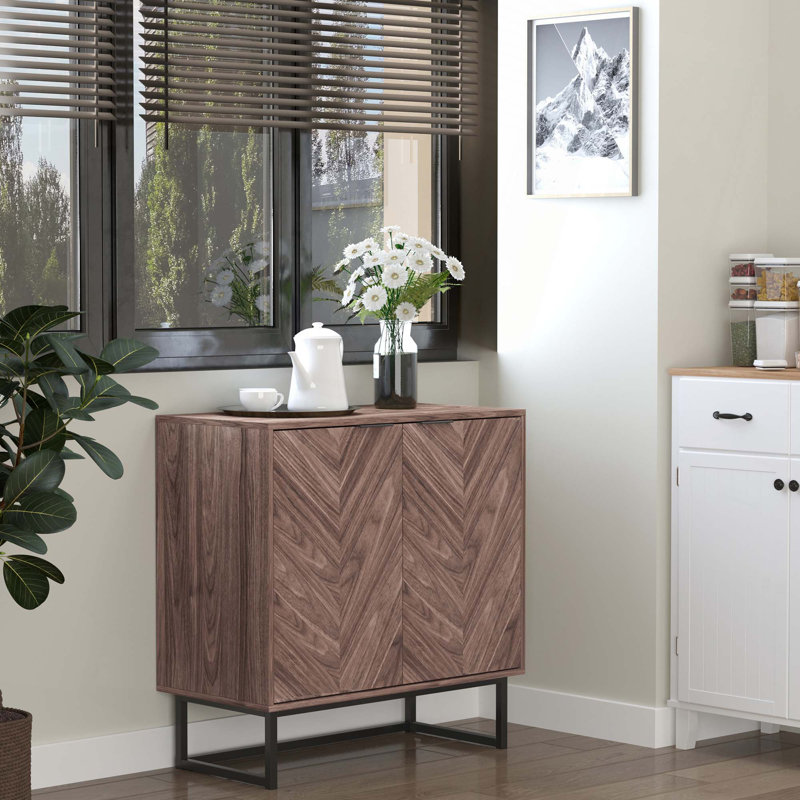 Buffet buffet, armoire de cuisine à double porte à chevrons, armoire d'appoint avec tablette réglable