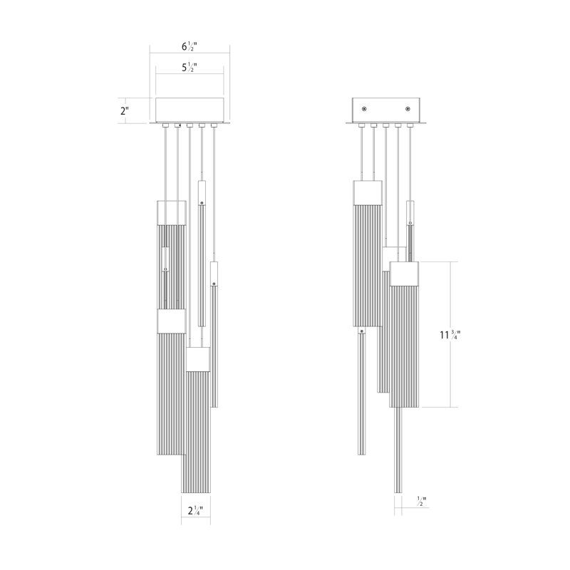 V Panels 6 - Light LED Pendant, Brass