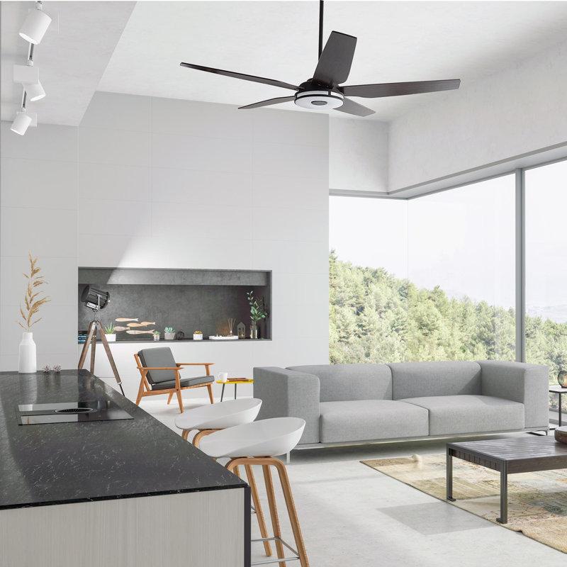 Ventilateur de plafond intelligent intérieur / extérieur Elira de 52 pouces, ensemble d'éclairage à DEL à intensité variable et télécommande, fonctionne avec l'assistant Google, Amazon Alexa et les raccourcis Siri.