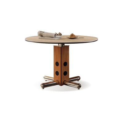 Beige-White + Nut-brown + Silver Round + Sintered Stone + Solid + Manufactured Wood + Stainless Steel Dining Table