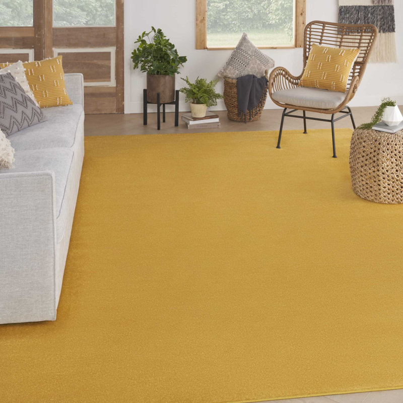 Mullican Sandy Solid Yellow Easy Care Indoor/Outdoor Area Rug, Rectangle 9' x 12'