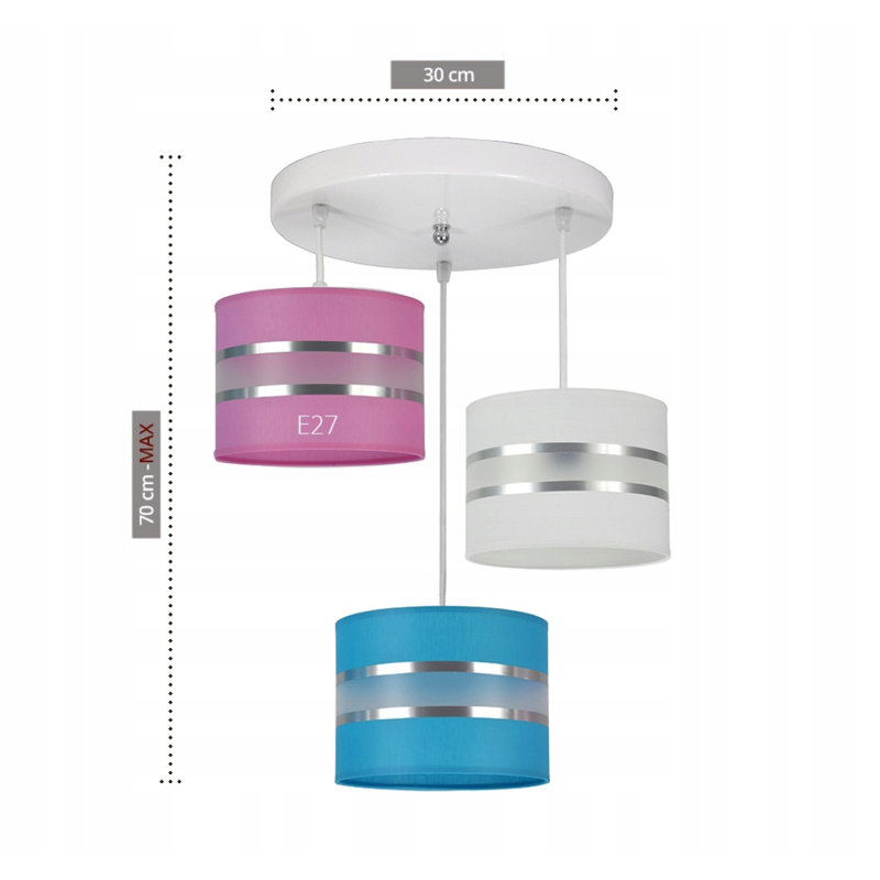 Parmley 3 - Light White/Pink/Blue Drum Pendant, Pink/Yellow/Blue