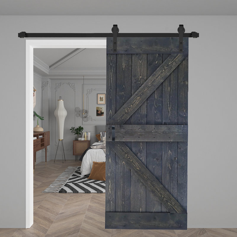 Panneau de bois massif peint avec trousse de quincaillerie d'installation, 38 po x 84 po x 1,5 po, Gris carbone