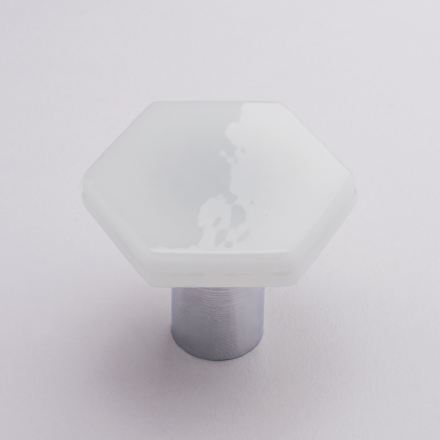 Geometric Bar Cabinet Knob, Polished Chrome, White Glass