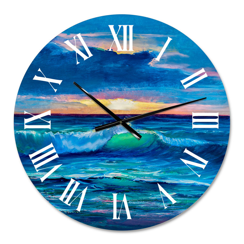 Sunshine Reflecting Throug Braking Waves IX - Coastal wall clock, Small