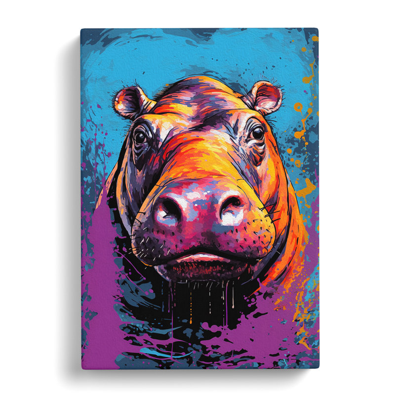 Hippo Pop - Wrapped Canvas, 76cm H x 50cm W x 3cm D