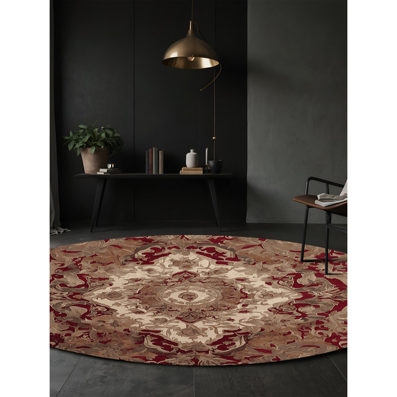 Machine Washable Brown Area Rug, Round 6'