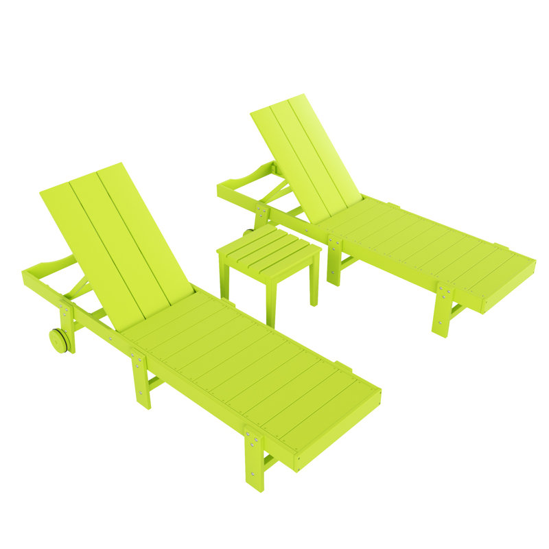 Joubert 77.6" Long Outdoor All-Weather Poly Reclining Single Chaise Set with Table, Lime
