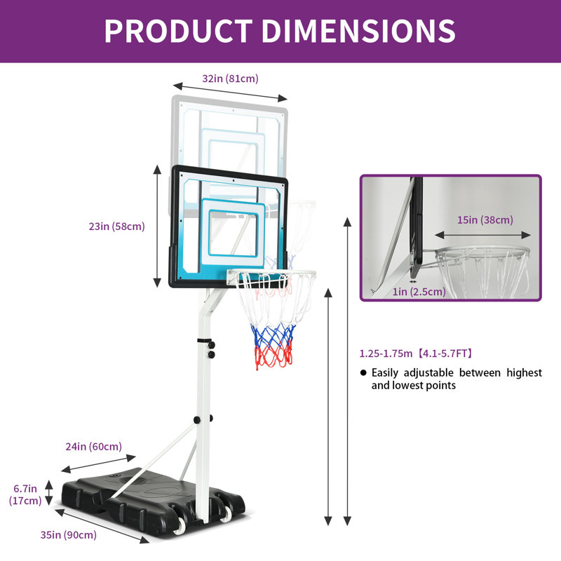 Panier de basketball ajustable 7,6 pi Balconera