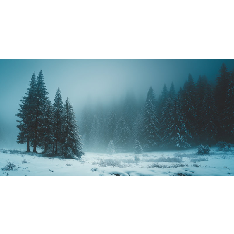 «Winter Pines in Morning Fog», art mural sur toile tendue, 27,5 po x 55 po