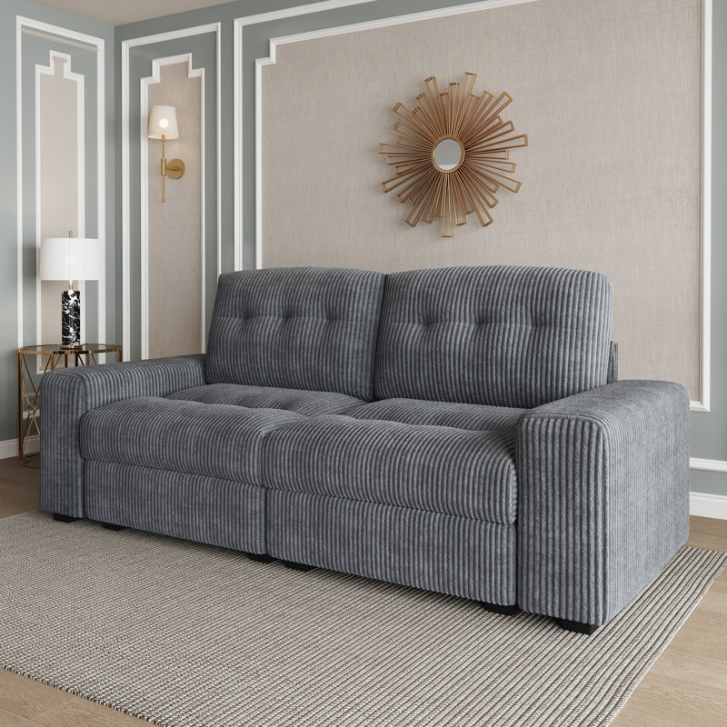 Bekey Corduroy Tufted Spacious Seats 2-Seat Sofa Apartment Couch, Grey