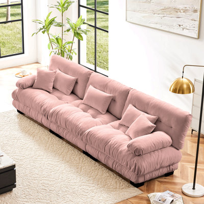 Canapé modulaire 3 places idéal pour recevoir des invités Canapé modulaire à assise profonde, canapé en chenille, meubles rembourrés doux et confortables pour salon, appartement, studio, bureau, rose chenille