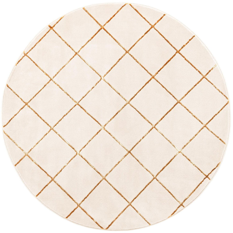 Contemporary Etowah Area Rug White and Gold Color, Round 6'1"