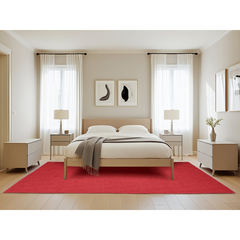 Machine Washable Solid Red Area Rug, Rectangle 5' x 8'