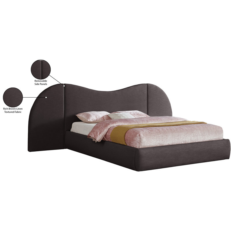 Hyrup Upholstered Panel Bed, Queen, Brown Linen Textured Fabric
