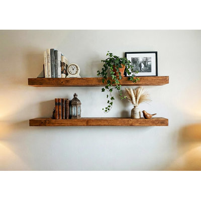 ENSEMBLE DE DEUX tablettes flottantes en bois - 2 po d'épaisseur - 10 po de profondeur