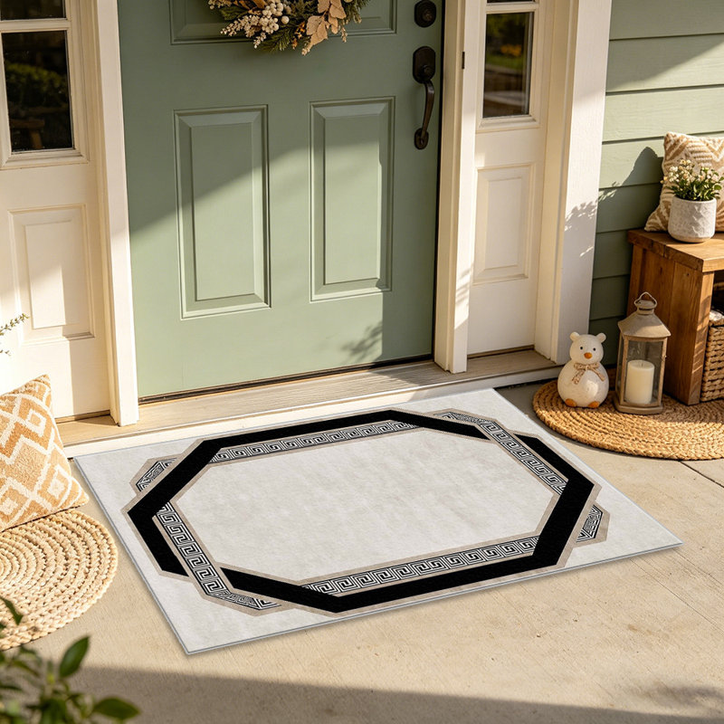 Black Greek Key Border area rugs for Living Room, Soft and Comfortable, Suitable for all seasons, easy to maintain, machine washable Indoor floor mat, Under Table Farmhouse suitable for Bedroom, Dining Room, Study, Patio, Balcony, Home Decor