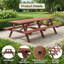 Très grand ensemble de table de pique-nique en bois extra long de 95 po avec bancs intégrés et trou pour parasol, pouvant accueillir confortablement 12 personnes, brun-124934339-124934341
