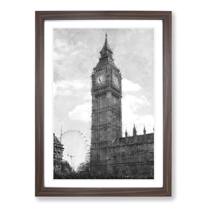 Big Ben and the London Eye Vol.1 - Picture Frame Painting, 48cm H x 36cm W x 2cm D, Walnut Framed