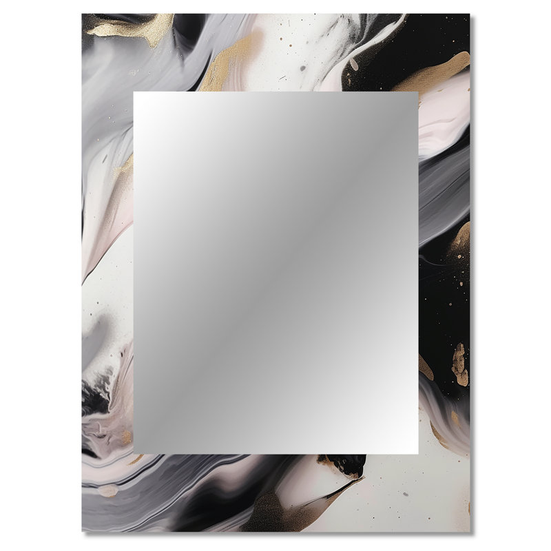 White And Grey Ripples Of Stone IV - Marble Unique Mirror, White Large Wall Mirror, Printed Metal Art, 40" x 30"