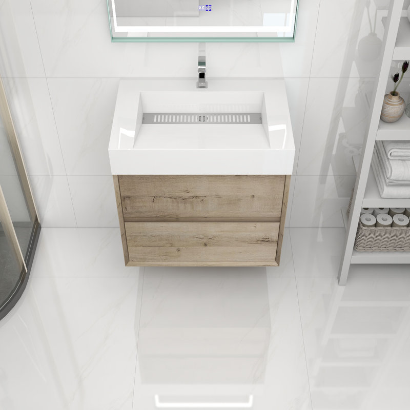 Meuble-lavabo mural simple 30 po, Chêne blanc