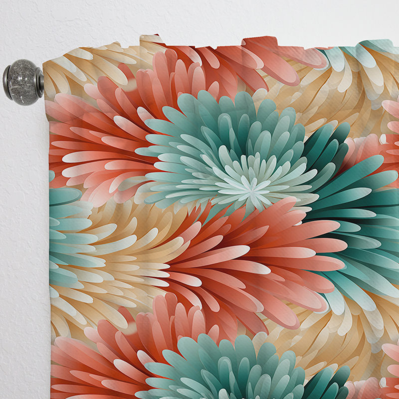 Coral Illusion Tropical Pattern II - Tropical Velvet Curtain - Room Darkening - 1 panel, 52" W x 84" L