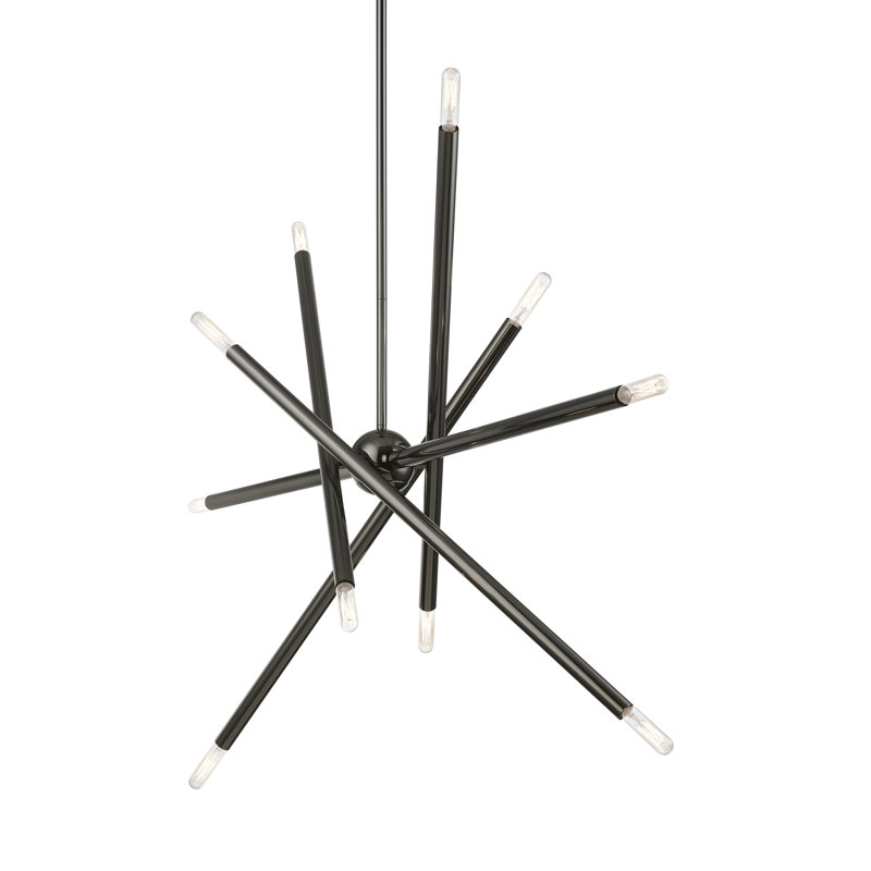 Asherah 10-Light Dimmable Sputnik Linear Chandelier, Black Chrome