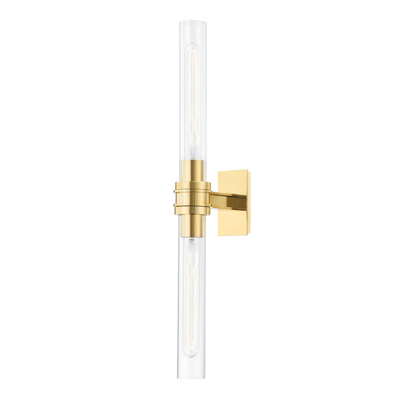 Oakfield 2.75" 2-Light Cylinder Wall Sconce, Aged Brass