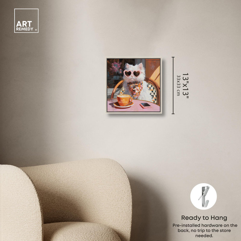 Reproduction d'art sur toile A Cat and Her Latte par Art Remedy, H 13 po x l 13 po