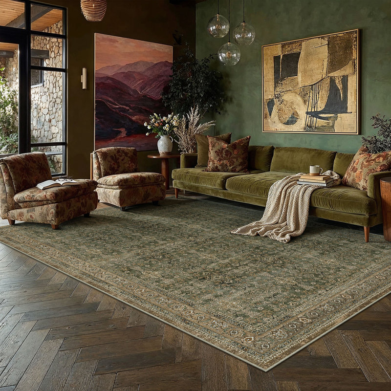 Tapis Kellems Vintage lavable à la machine pour le salon avec envers antidérapant, 0.28", Rectangle 6 pi x 9 pi