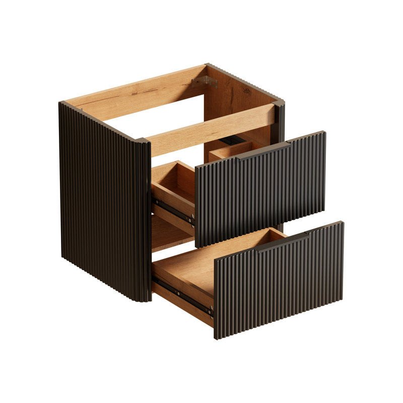 Meuble-lavabo simple de 61 cm (24 po) seulement, meuble suspendu avec garniture en bois cannelé et surface peinte résistante à l'eau