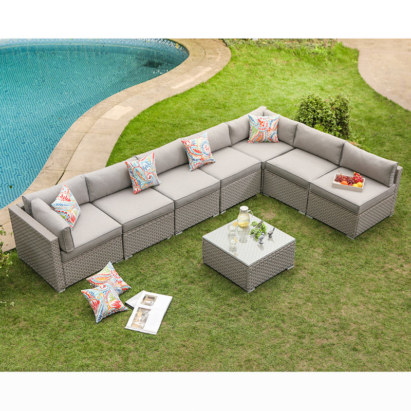 Danil 6 - Person Modular Patio Conversation Set with Cushions, Warm Gray, Light Gray