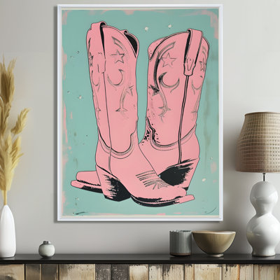 Pink Cowgirl Boots Illustration - Cowgirls Wall Art Print