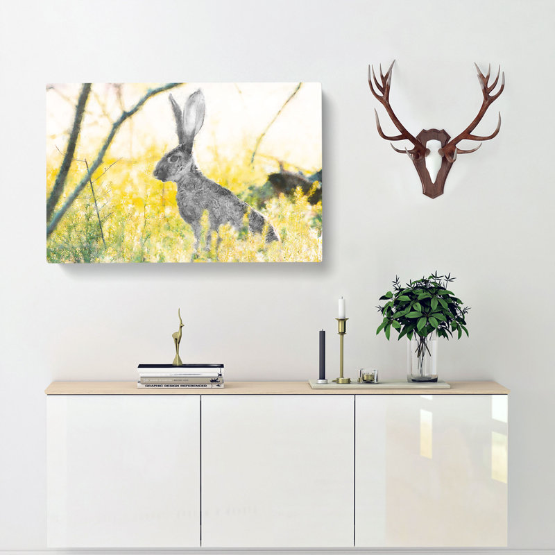 Alert Hare In The Meadow - Wrapped Canvas Painting, 35cm H x 50cm W x 3cm D