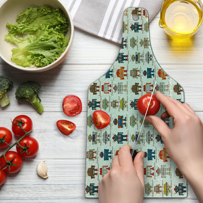 Ambesonne Robot Tempered Glass Cutting Board Futurist Cyborg Characters Multicolor