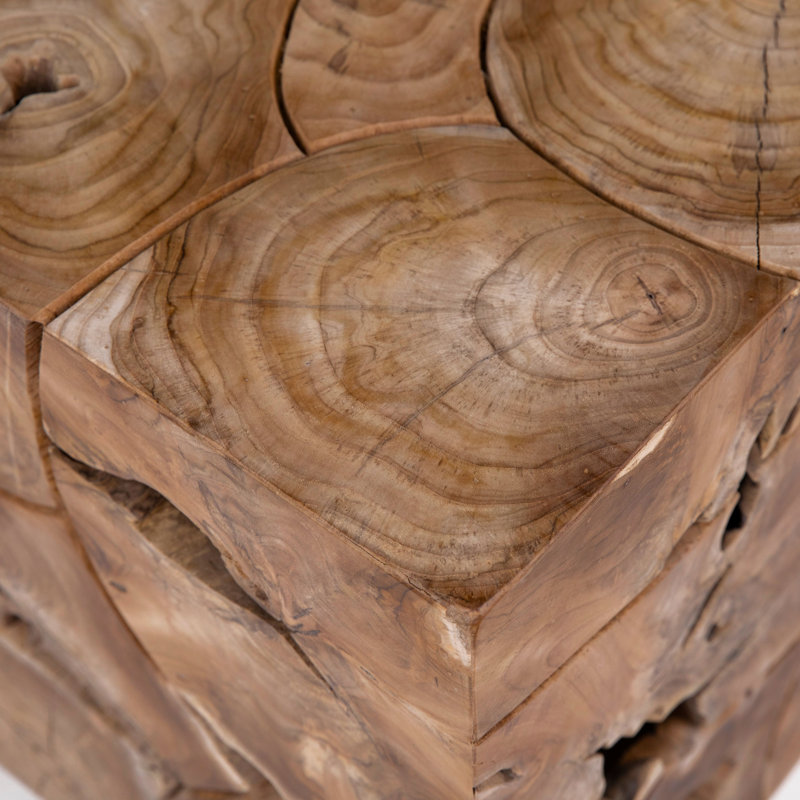 Scarlett Solid Wood Block End Table, Natural Teak