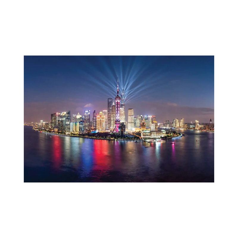 Pudong Skyline Lightshow, Shanghai, China by Jan Becke - Wrapped Canvas Print, 66.04cm H x 101.6cm W x 1.905cm D