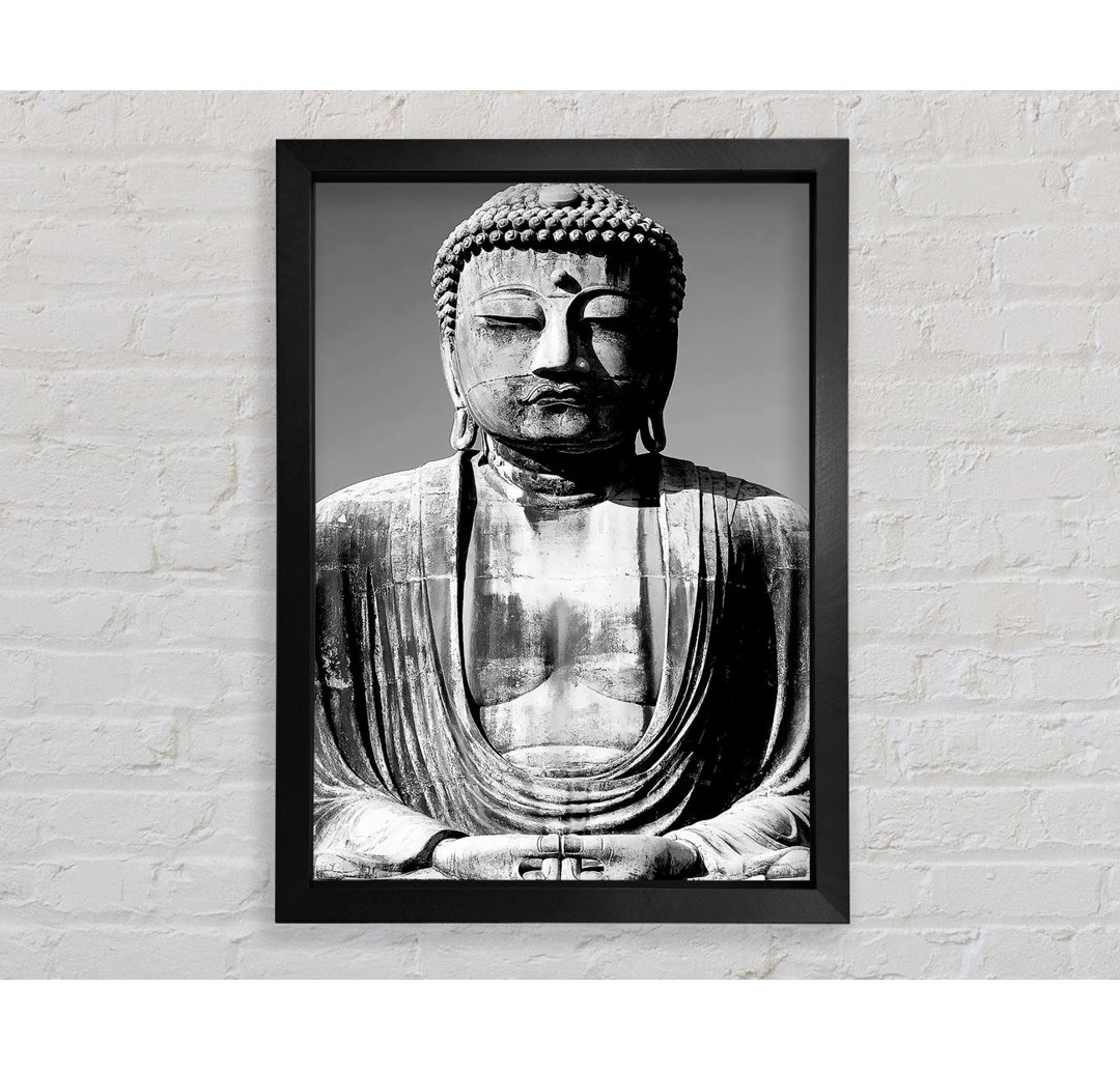 Friedlicher Buddha schwarz-weiß - Druck