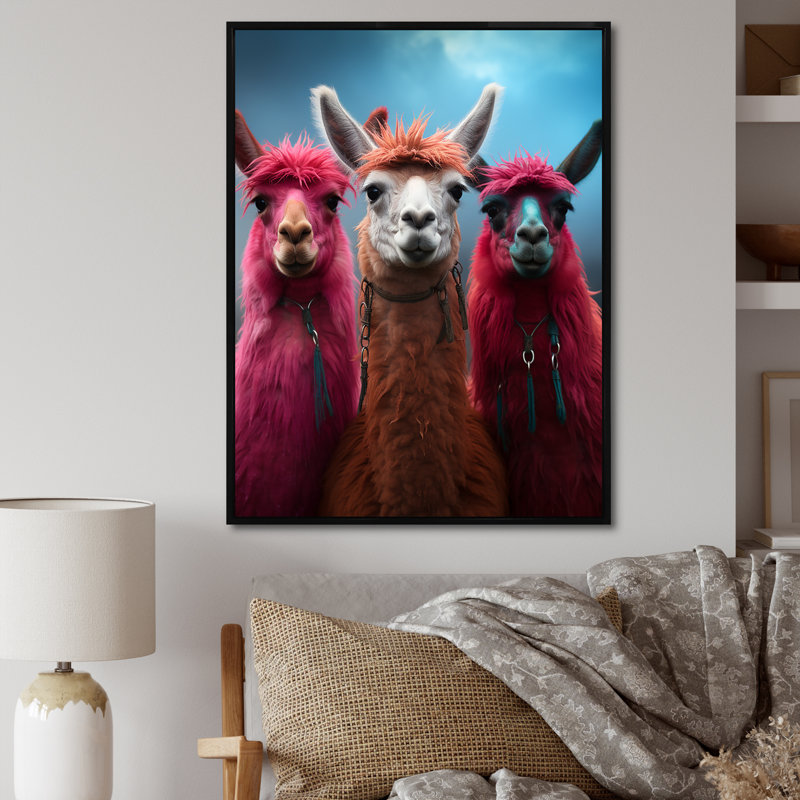 Art alpin rose en laine - Art mural alpaga, Cadre flottant noir, H 40 po x l 30 po x P 1,5 po
