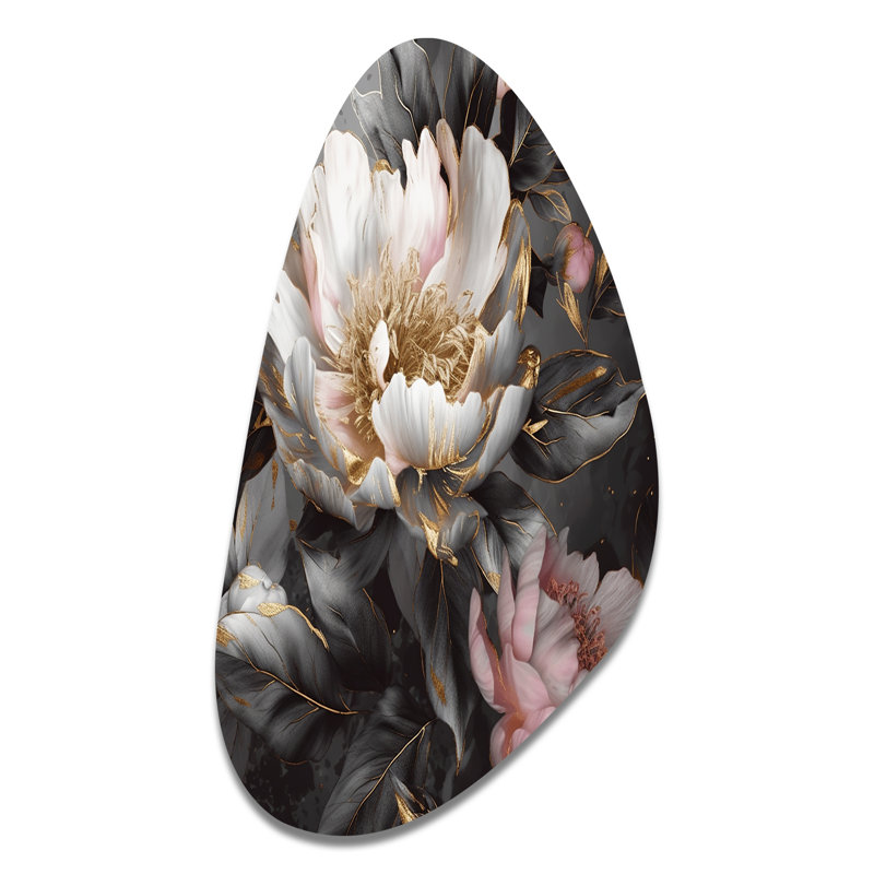 Pe pivoines d'automne, art mural en métal asymétrique, H 31 po x l 17 po