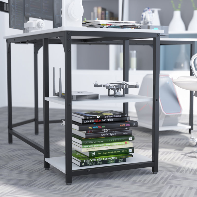 56.9" L Shaped Desk with Shelves Corner Computer Desk Large Table, White/Black