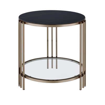 Elegant Sintered Stone End Table With Champagne Finish, 1 Shelf For Display, Modern Home Decor Object, 23.15 In. X 23.68 In., Black Organization, Option,