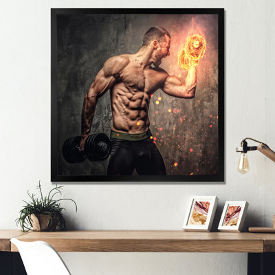 " Bodybuilders Dumbbell On Fire Photo "