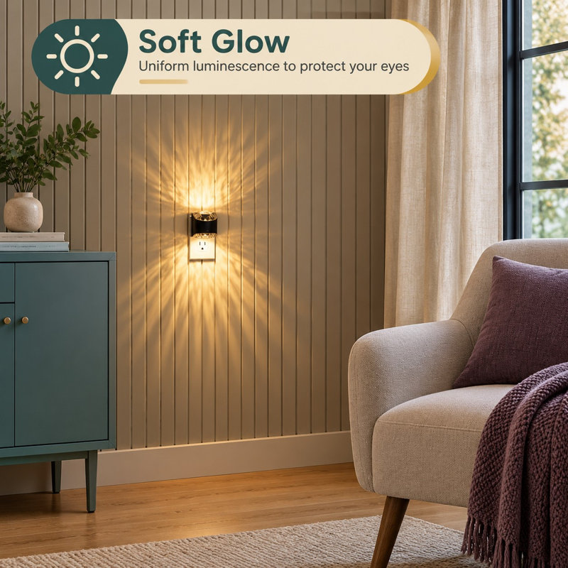 This wall-plug star-projector night light uses an automatic light sensor and provides 3000K 3000K Soft White illumination, creating galaxy-style decor for bathrooms, hallways, and rooms.